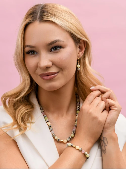 Bransoletka Jaspis Dalmatyńczyk, stal pozłacana S112591Z00