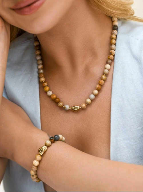 Bransoletka Jaspis, stal pozłacana S112578Z00