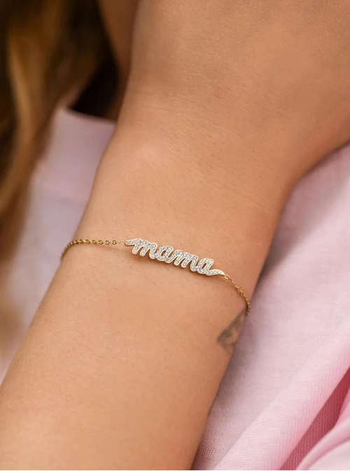 Bransoletka Mama, kryształki, stal pozłacana S112754Z00