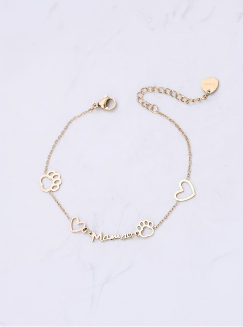 Bransoletka Mama, łapki, serca, stal pozłacana S112746Z00