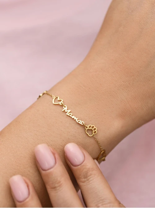 Bransoletka Mama, łapki, serca, stal pozłacana S112746Z00