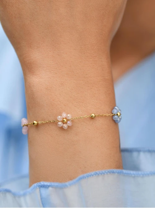 Bransoletka kolorowe kwiatuszki, stal pozłacana S112740Z00