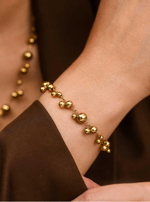 Bransoletka kuleczki, stal pozłacana S112552Z00