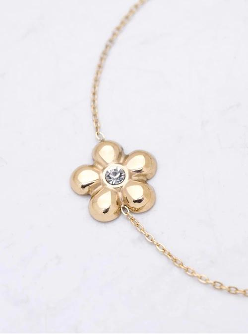 Bransoletka kwiat, kryształek, stal pozłacana, S112375Z00