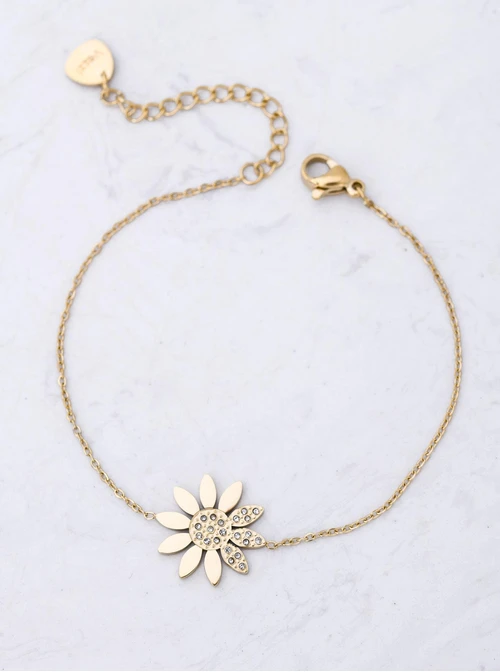 Bransoletka kwiatuszek, kryształki, stal pozłacana S112366Z00 