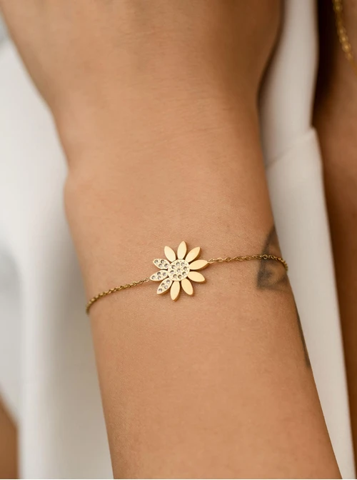 Bransoletka kwiatuszek, kryształki, stal pozłacana S112366Z00 