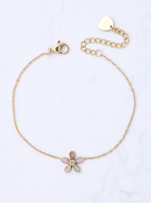 Bransoletka kwiatuszek, stal pozłacana S111875Z07