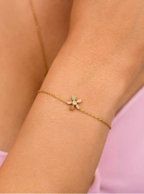 Bransoletka kwiatuszek, stal pozłacana S111875Z07