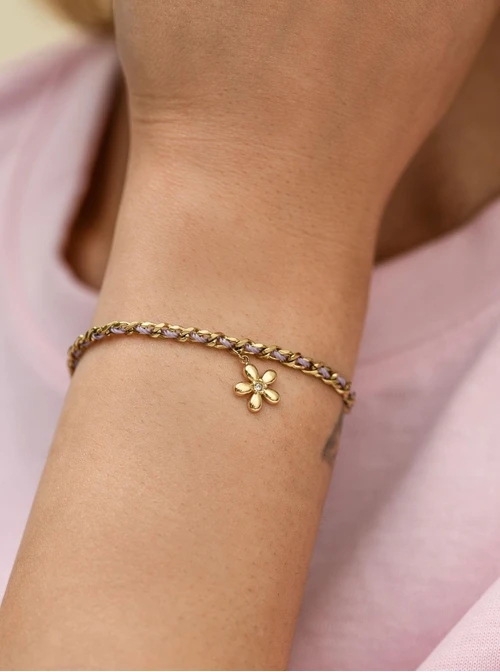 Bransoletka kwiatuszek, stal pozłacana S112462Z00