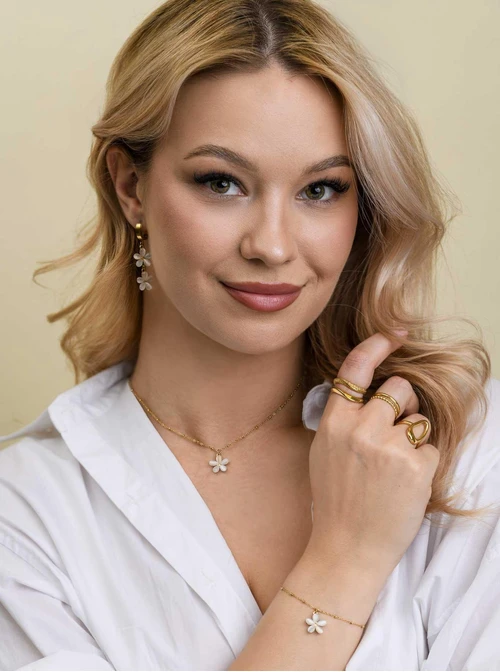 Bransoletka kwiatuszek, stal pozłacana S112665Z00