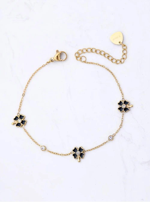 Bransoletka kwiatuszki, kryształki, stal pozłacana S112448Z00