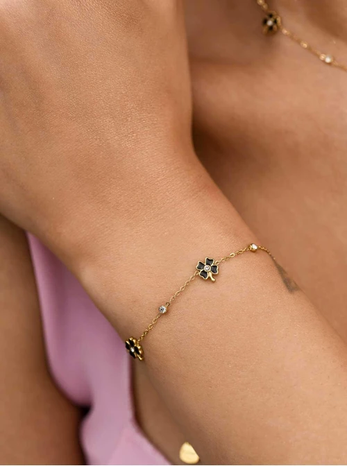 Bransoletka kwiatuszki, kryształki, stal pozłacana S112448Z00