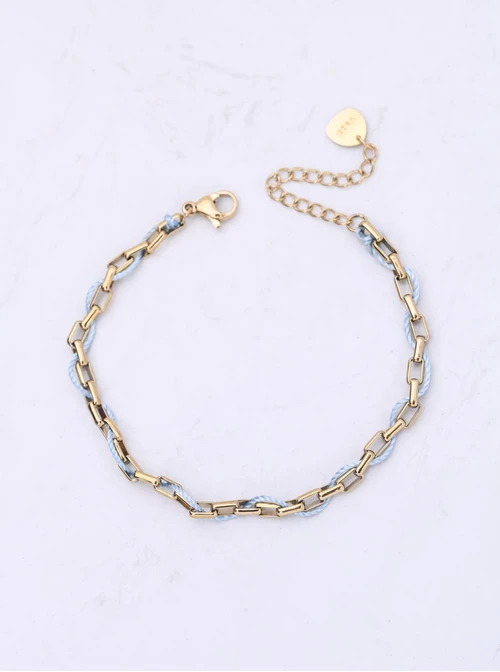 Bransoletka łańcuch, niebieski sznurek, stal pozłacana S112466Z00