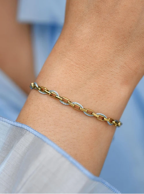 Bransoletka łańcuch, niebieski sznurek, stal pozłacana S112466Z00