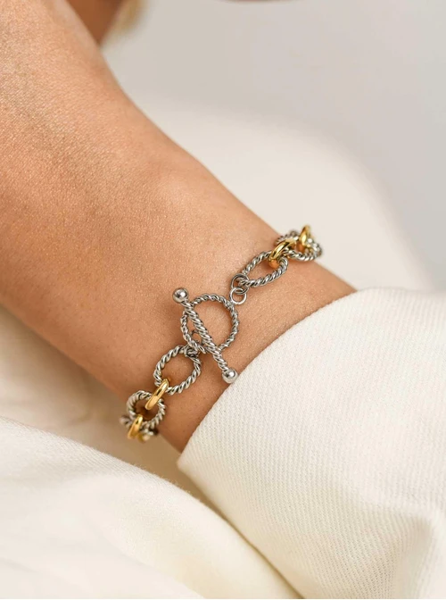 Bransoletka łańcuch, stal pozłacana S112347M00