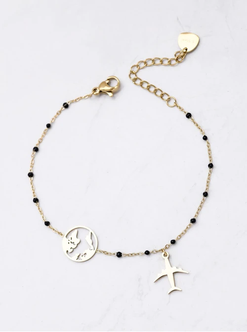 Bransoletka mapa, samolot, stal pozłacana S112240Z00