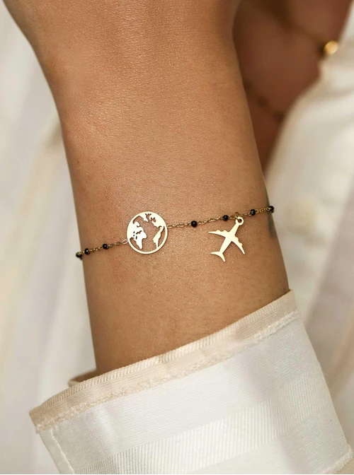 Bransoletka mapa, samolot, stal pozłacana S112240Z00