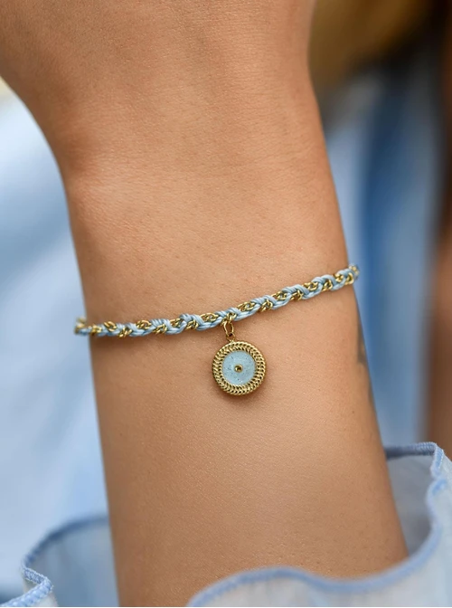 Bransoletka niebieskie kółeczko, stal pozłacana S112463Z00