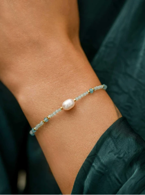 Bransoletka perełka, Kocie Oko, stal pozłacana S111786Z00