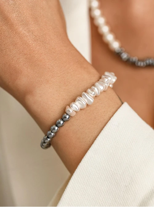 Bransoletka perły, Hematyt, stal S112611S00