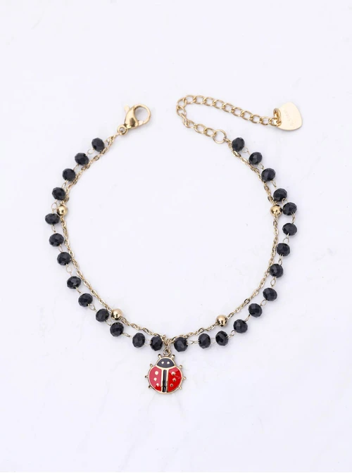 Bransoletka podwójna, biedronka, stal pozłacana S112779Z01