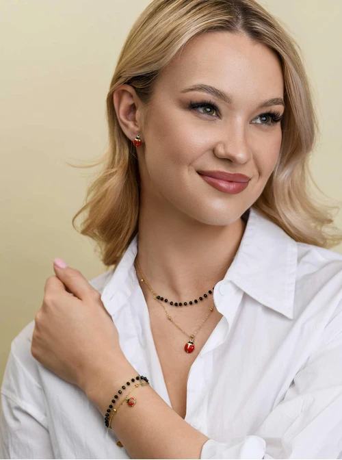 Bransoletka podwójna, biedronka, stal pozłacana S112779Z01