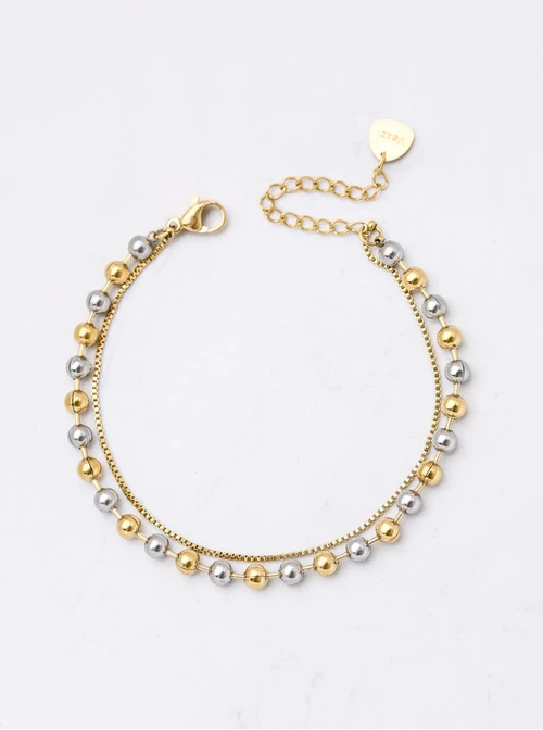 Bransoletka podwójna kuleczki, stal pozłacana S112353M00