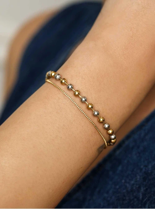 Bransoletka podwójna kuleczki, stal pozłacana S112353M00