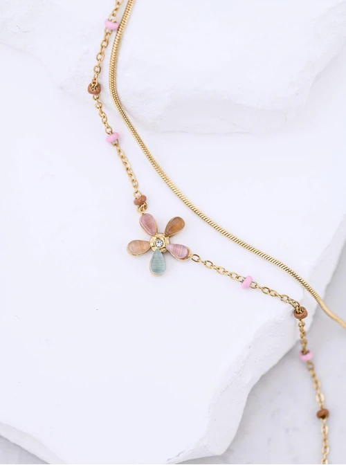 Bransoletka podwójna kwiatuszek, stal pozłacana S111876Z07