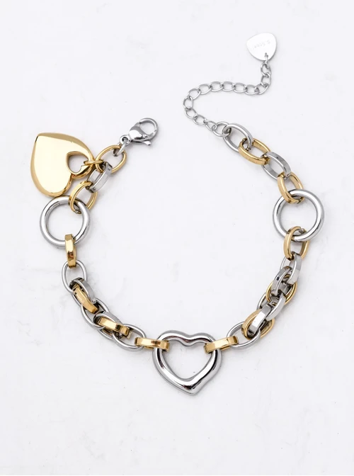 Bransoletka serca, łańcuch, stal pozłacana S112346M00