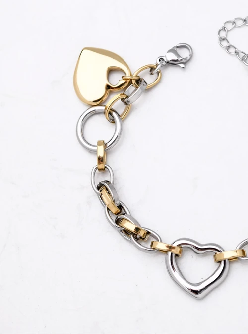 Bransoletka serca, łańcuch, stal pozłacana S112346M00
