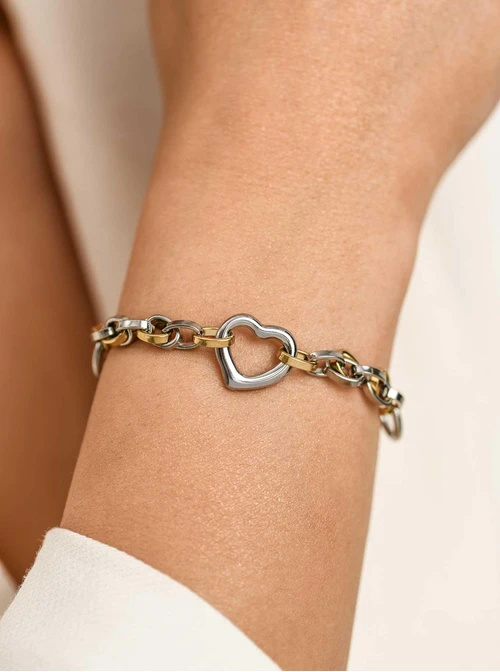 Bransoletka serca, łańcuch, stal pozłacana S112346M00