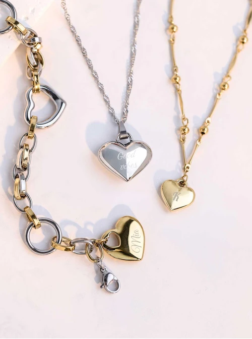 Bransoletka serca, łańcuch, stal pozłacana S112346M00