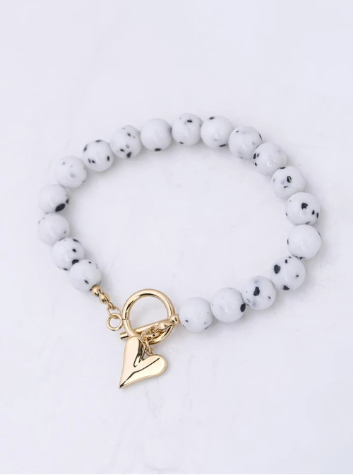 Bransoletka serce, Jaspis Dalmatyńczyk, stal pozłacana S112570Z00