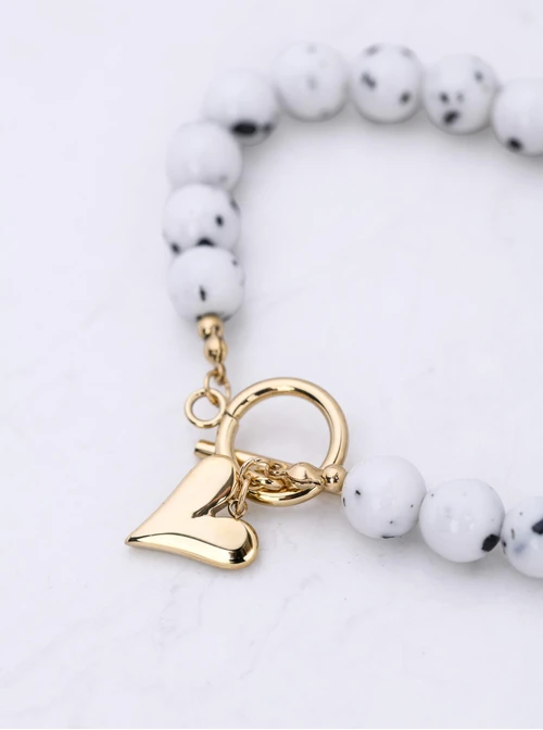 Bransoletka serce, Jaspis Dalmatyńczyk, stal pozłacana S112570Z00