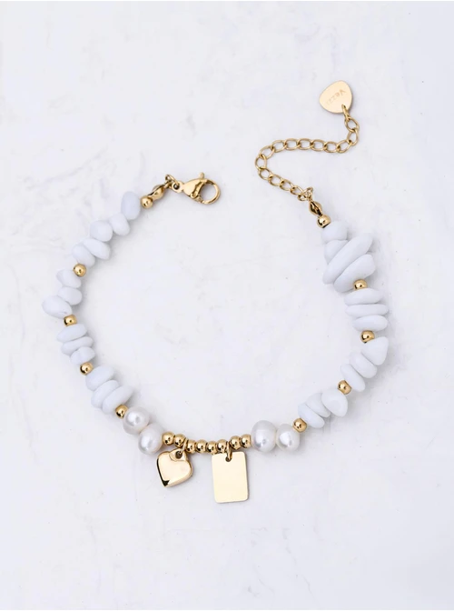 Bransoletka serce, perły, Kamień Księżycowy, stal S112782Z00