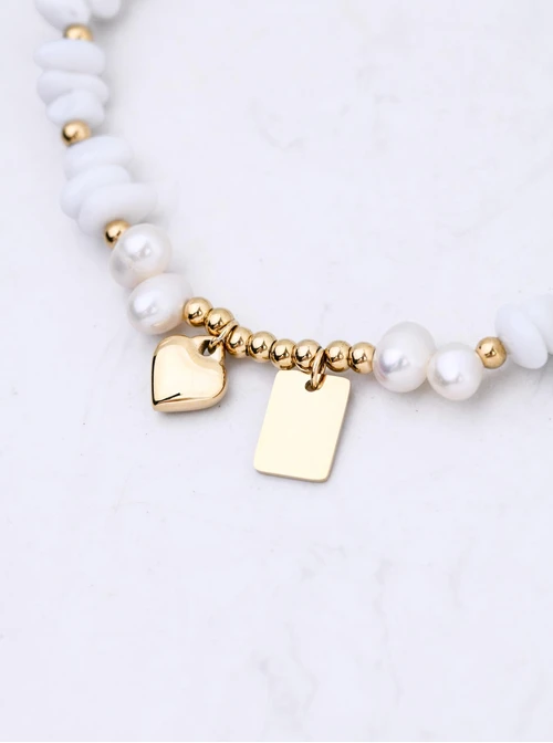 Bransoletka serce, perły, Kamień Księżycowy, stal S112782Z00