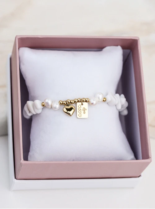 Bransoletka serce, perły, Kamień Księżycowy, stal S112782Z00