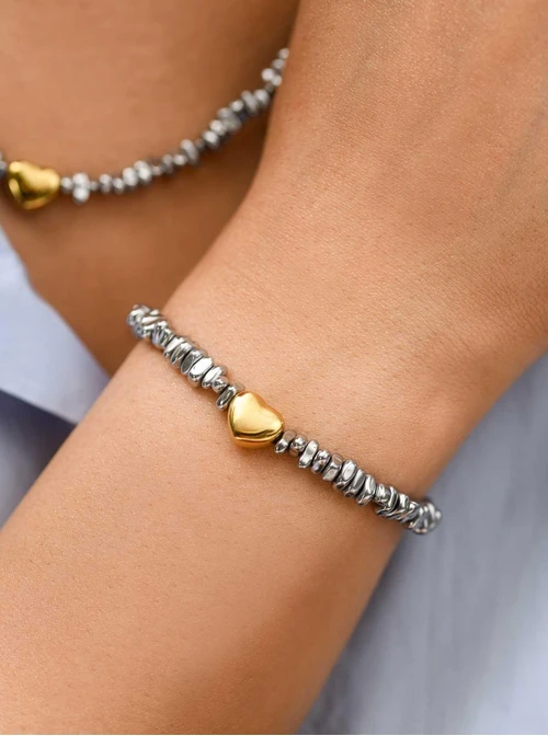 Bransoletka serduszko, Hematyt, stal pozłacana S112604M00