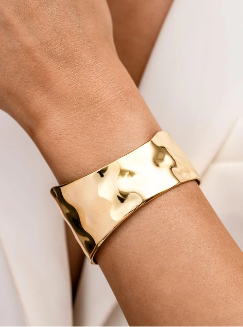 Bransoletka sztywna, gnieciona, stal pozłacana S112635Z00