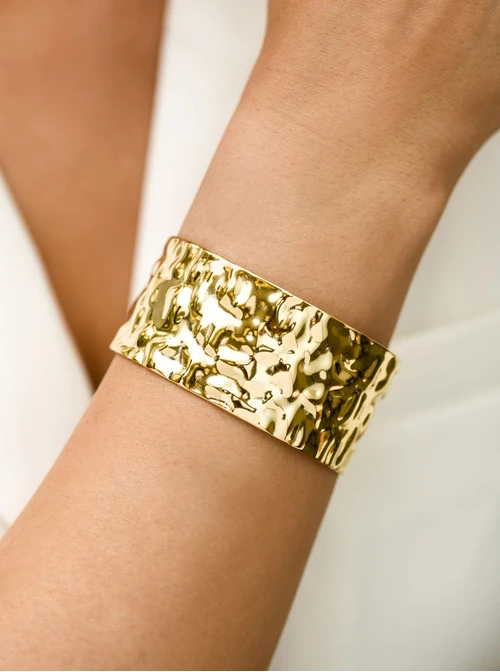 Bransoletka sztywna, gnieciona, stal pozłacana S112638Z00