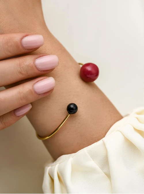 Bransoletka sztywna kulki, stal pozłacana S112536Z03