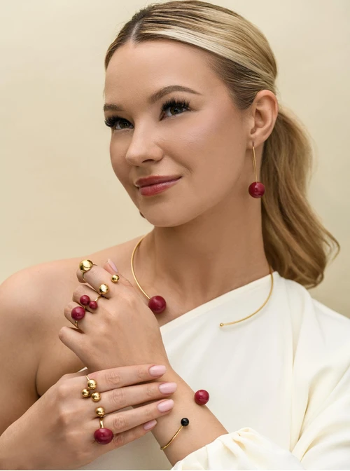 Bransoletka sztywna kulki, stal pozłacana S112536Z03