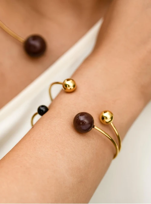 Bransoletka sztywna kulki, stal pozłacana S112536Z13