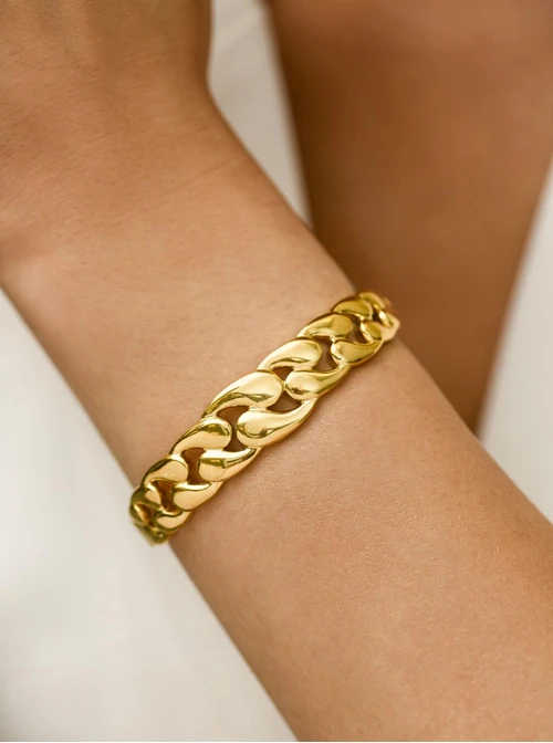 Bransoletka sztywna, łańcuch, stal pozłacana S112649Z00