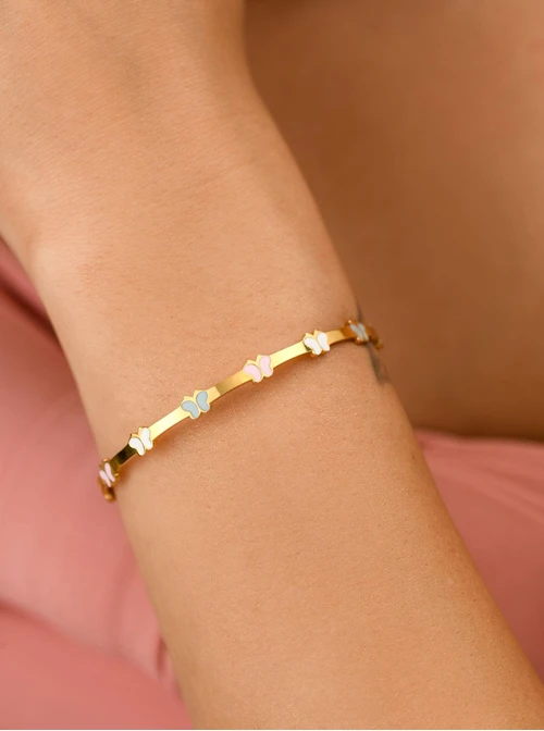 Bransoletka sztywna motylki, stal pozłacana S112380Z00