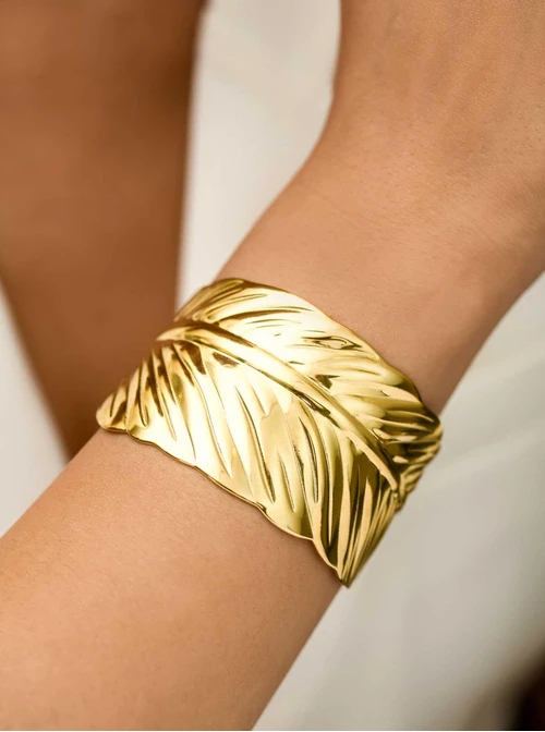 Bransoletka sztywna, pióro, stal pozłacana S112631Z00