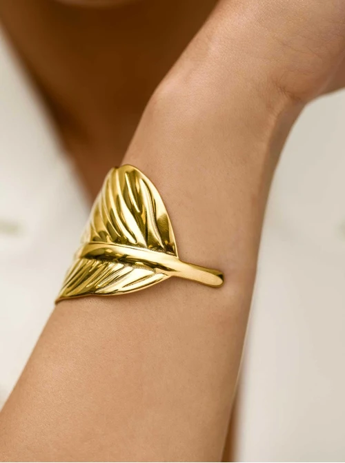 Bransoletka sztywna, pióro, stal pozłacana S112631Z00