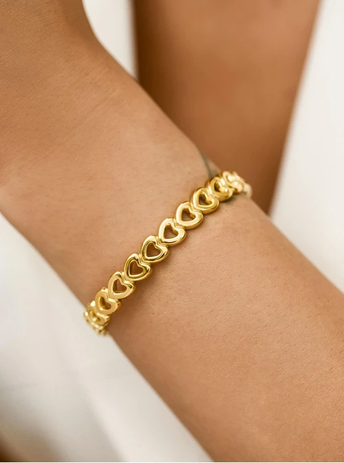 Bransoletka sztywna, serduszka, stal pozłacana S112645Z00