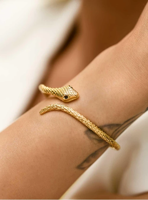 Bransoletka sztywna, wąż, stal pozłacana S112618Z00